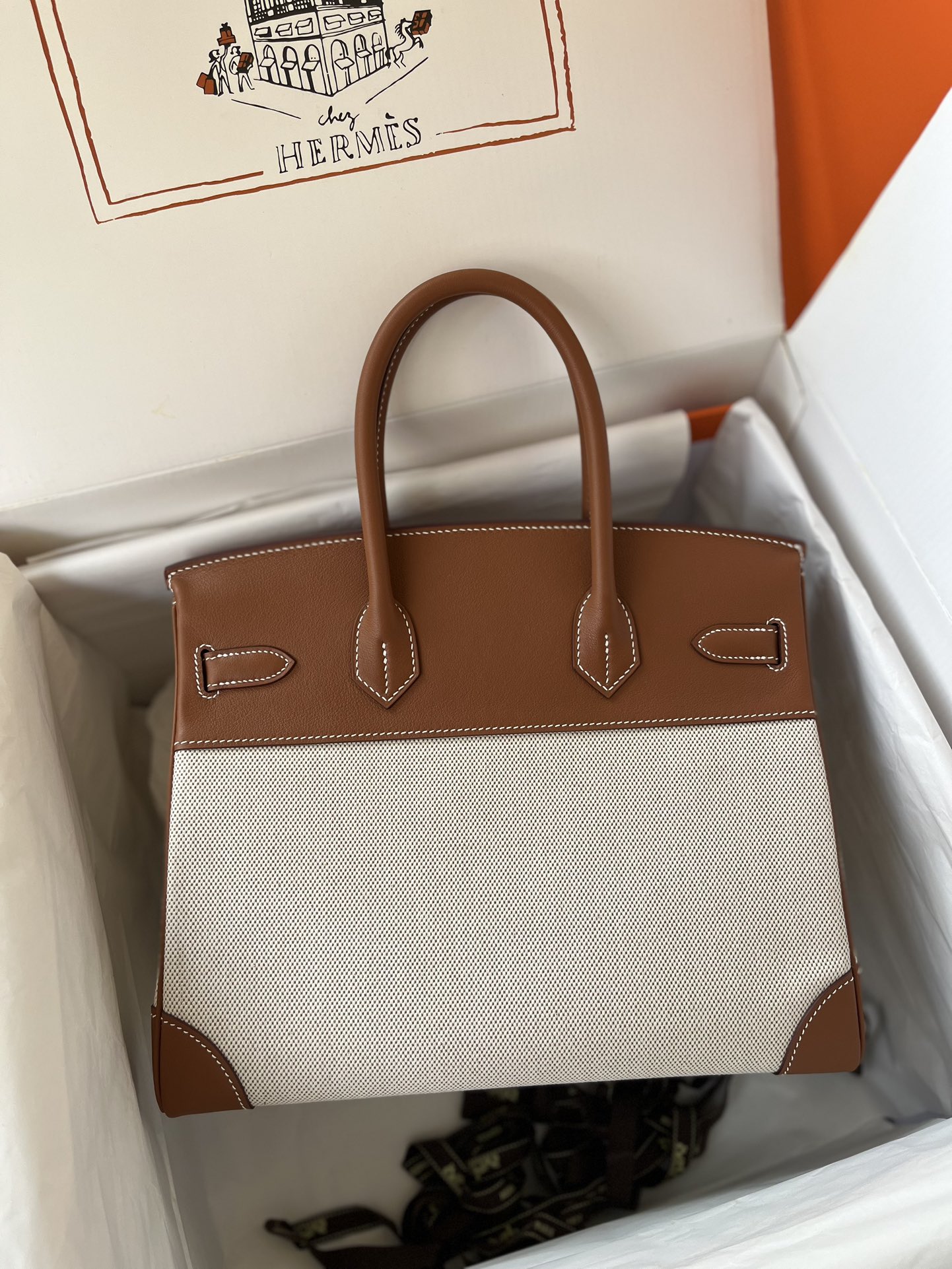 에르메스 버킨백30 골드브라운 캔버스 은장